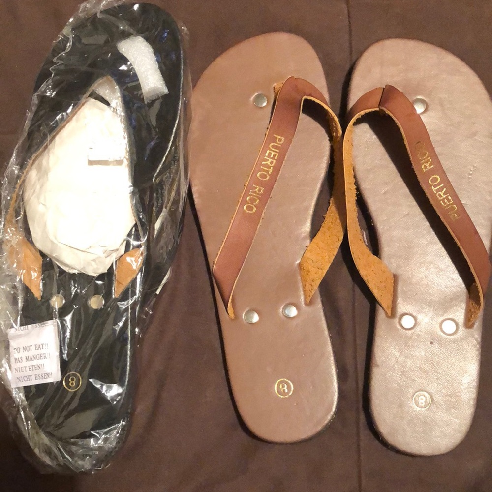 “Puerto Rico” flip flops (2 pairs brown&black) NEW